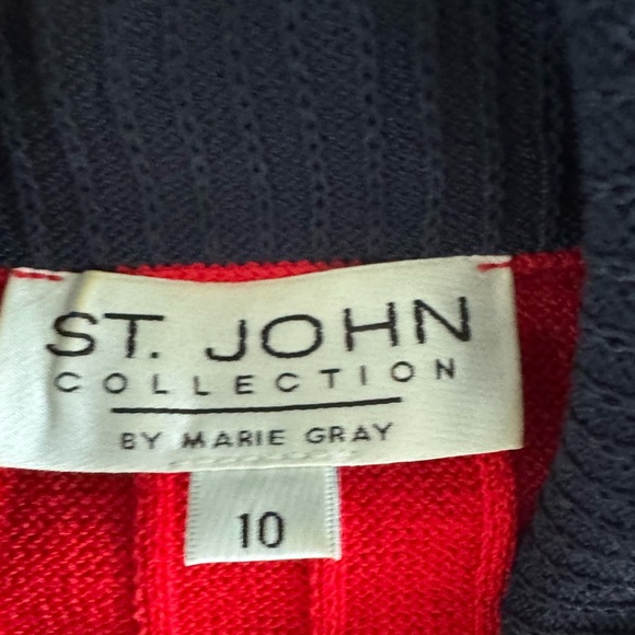 ST. JOHN by Marie Gray Red/Navy knit cardigan size 10 - Picture 4 of 8